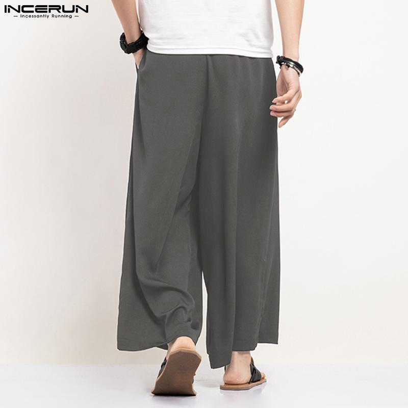 Waist Spring Incerun Men Elastic Straights Wide Leg Yoga Long Trousers Dropcrotch Pants