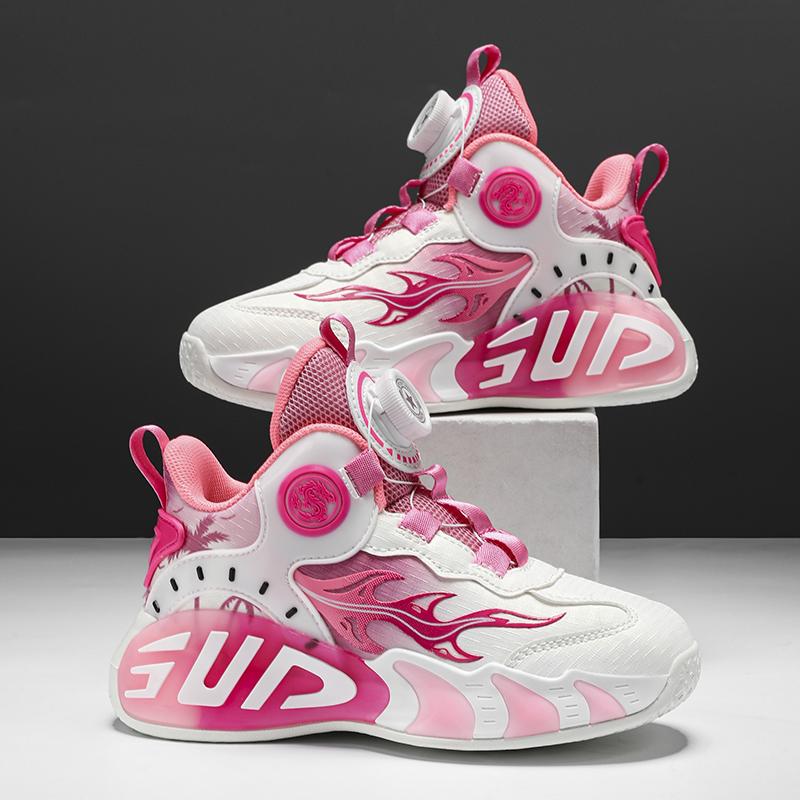 28-40 Children's Large Size Anti Slip Wear-resistant Convenient and Fashionable High Top Basketball Shoes Sports Shoes, White Shoes