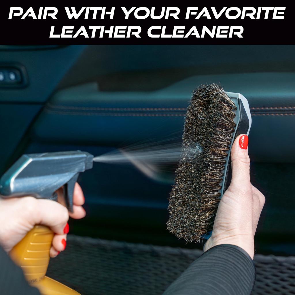 VIKING Leather Brush Horse Hair Car Cleaning Brush for Car Home Gray 6.5" X 2.8" X 2
