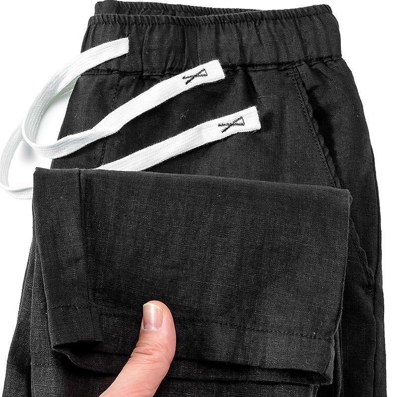 Men's Summer Casual Pants - 100% Pure Linen, Breathable, Chinese Style, Elastic Waist