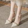Fashion Women's Fashion Thin Heel Shoes Spring New Pointed Head Shallow Mouth Bead Hollow Anti-slip Wear-resistant High Heels