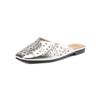 Fashion New women's genuine leather cowhide hollow breathable square toe low heel toe Mueller slippers with holes in summer