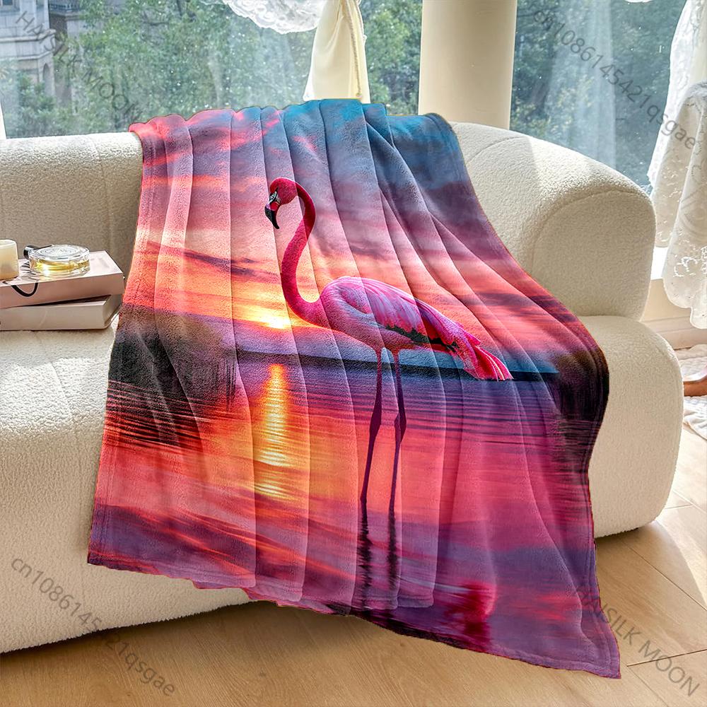 Sunset Flamingo Print Blanket Warm Soft Fluffy Kids Adult Luxury Gifts for Sofa Bed Home Outdoor Travel Camping Multisize