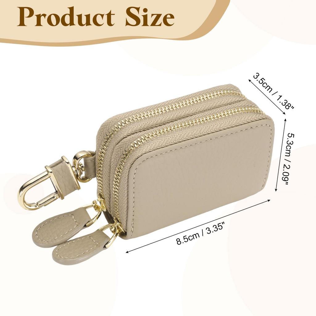 Genuine Leather Car Key Holder Universal Car Key Fob Double Zipper Key Case Light Brown [uxcell] Case, Holder, Bag, Men's & Women's,
