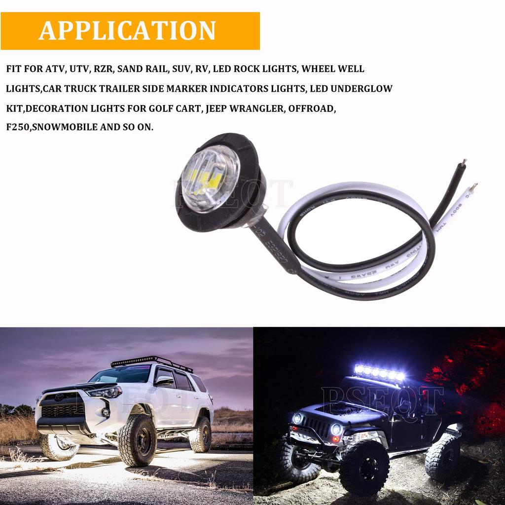 PSEQT 3/4" LED Lock Lights Round Underglow Wheel Fender Side Marker Clearance Light with