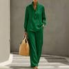Women's Casual Long Sleeve Shirt and Wide Leg Pants Set Button Front Relaxed Fit Two Piece Outfit for Everyday Wear