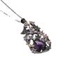 Flower Sweater Chain Personality Pendant Two-Tone Jewelry Women'S Necklace Black Gold Jewelry Purple Gemstones Elegant Purple
