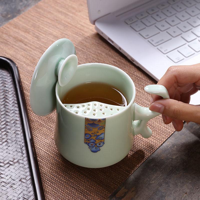 Ceramic Tea Cup with Lid Filter Tea Office Mug Jingdezhen Tea Set Celadon Cup Water Cup Teacup Mark Cup Drinkware