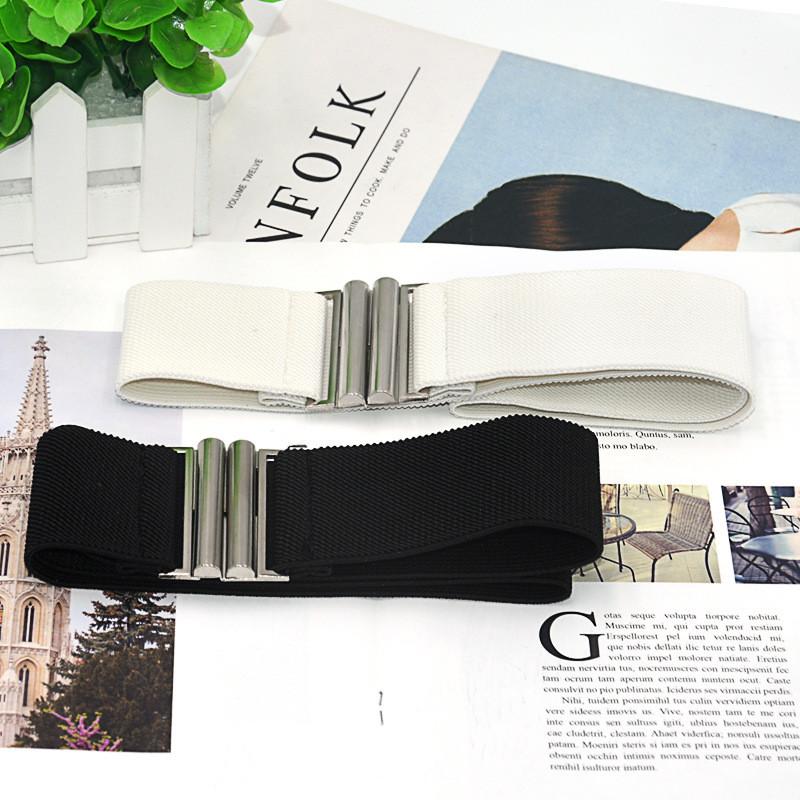 Fashion Womens Wide Elastic Leather Belt Metal Buckle For Dresses And Casual Wear