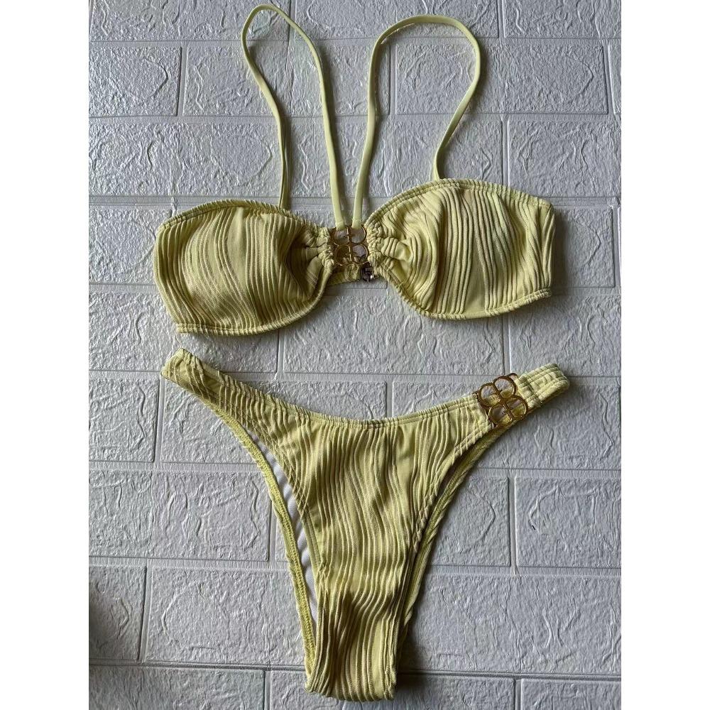 

Бикини металлическая пряжка сексуальный разноцветный маленькая грудь женский раздельный купальник B-button XL