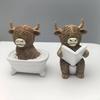 Highland Cow Figurine Cute Bathroom Highland Cow Statue Resin Bath/Read Scottish Cattle Decoration for Home Kitchen Tiered Tray Table Decor