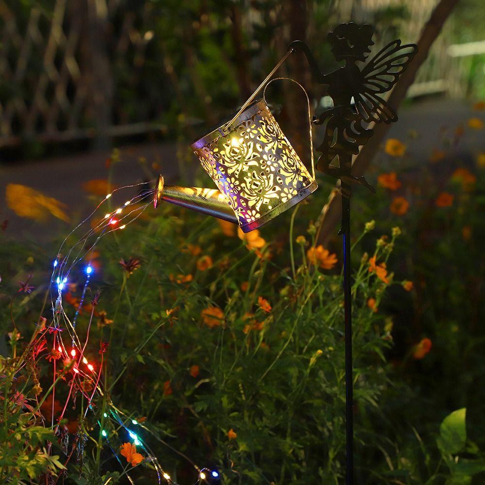 Solar Powered Solar Watering Can Lights Waterfall Effect Metal Construction Metal Kettle Lantern Hanging Style