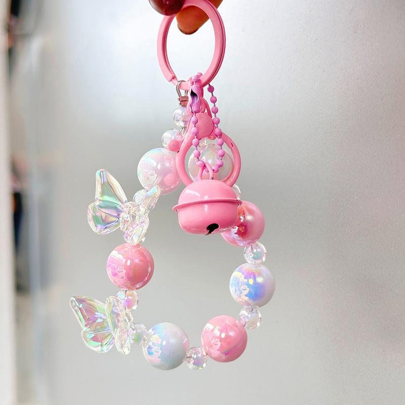 Butterfly Key Chain Colorful Beads Phone Pendant Wrist Strap Car Key Ring Bag Decor Headphone Case Charms
