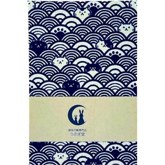 Wave Pattern Cat Large Size Goshuin BookAccordion Type12 Peaks 24 Pages (Single-sided Use) 48 (Double-sided (Navy)
