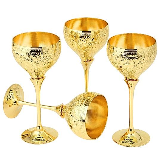 Brass Wine Glasses, Goblet, Champagne Flutes, Diwali, Wedding Anniversary Gift for Couple Marriage, Corporate Clients Set of 4 Saucer Design