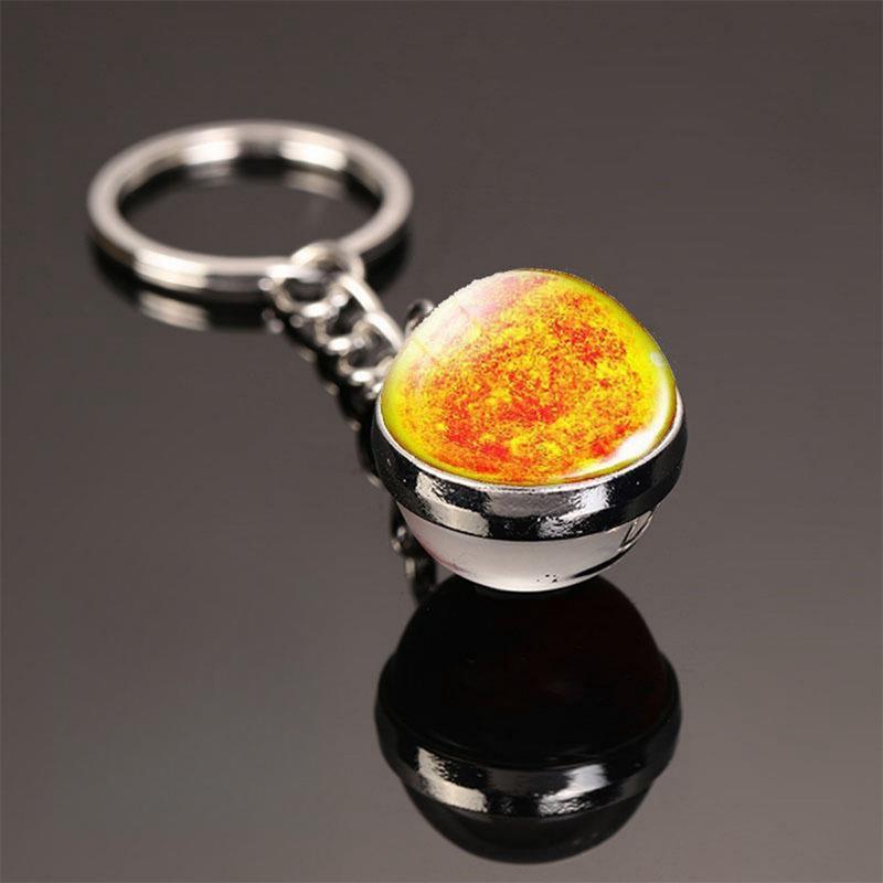 Noter Lunar Keychain Solar System Metal Bag Pendant Keyring Galaxy Nebula Earth Mars Saturn Double Sided Glass Ball Keyholder