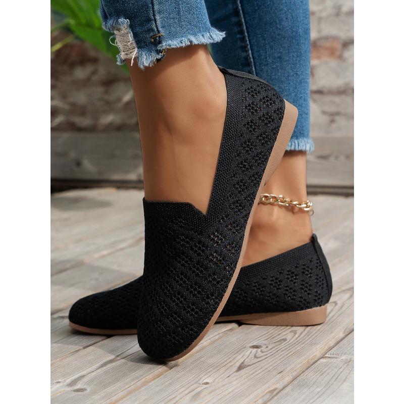 Scarpe Comode Traspiranti a Maglia Lavorata a Maglia con Punta Tonda Piatte Slip-on