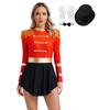 Womens Circus Ringmaster Costume Set Mock Neck Patchwork Bodysuit Complete Hat Bow Collar Gloves