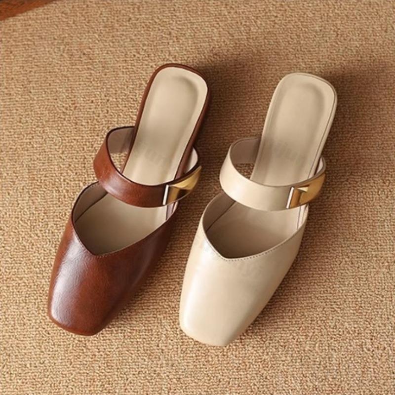 Fashion 2025 Square Head Half Slippers for Women Summer Outdoor Beach Elegant Fashion One Strap Designed Temperament Comfortable Sandals