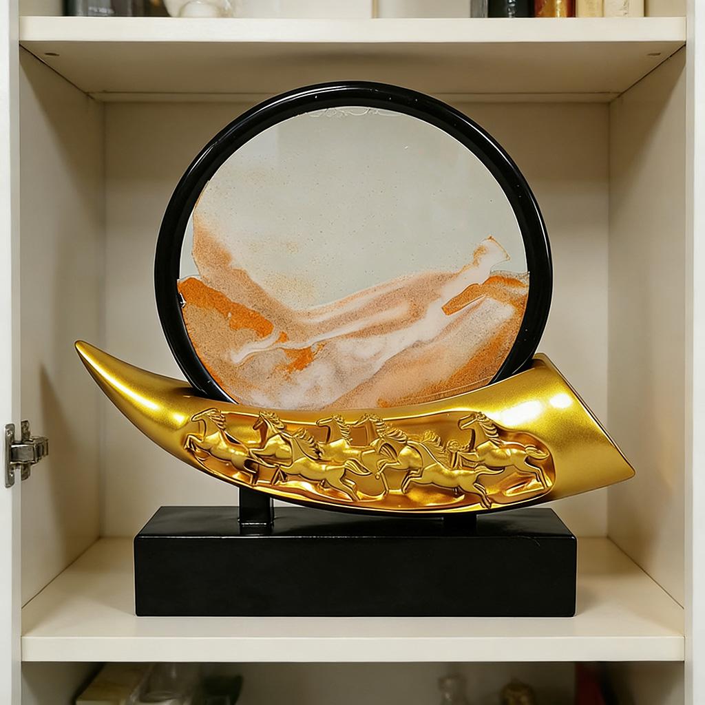 

Chinese Style 3D Moving Sand Art Sandscape Dynamic Quicksand Painting Golden Boat Base Relaxing Desk Decor Home Office Ornament