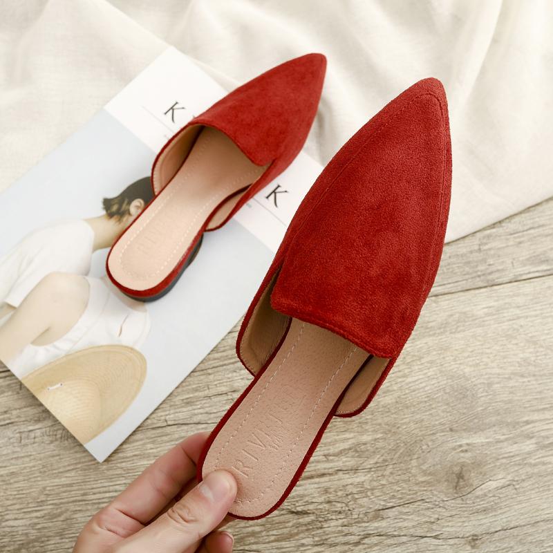 Fashion 2024 New Spring Women's Mueller Shoes Fashion Pointy Design Leisure Flat Shoes Outdoor Wear Red and Black Large Size 41-42
