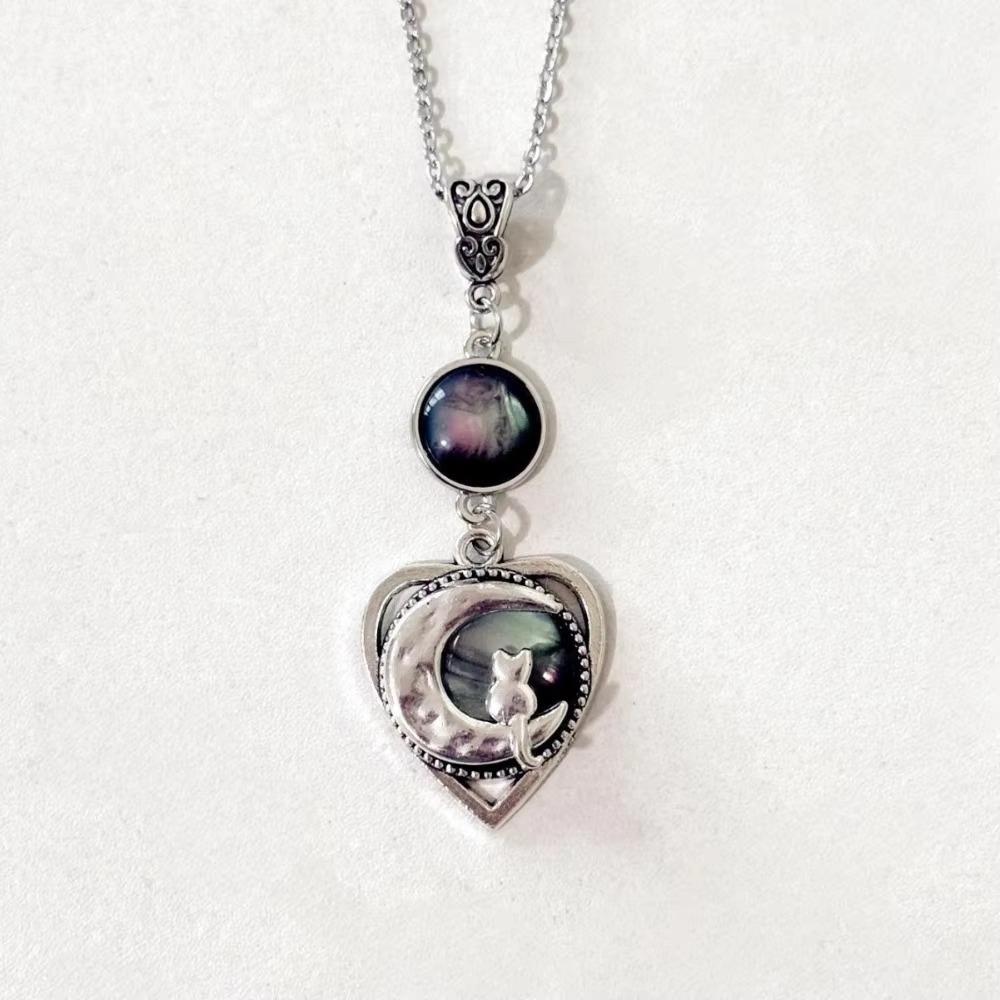 Sweet Cool Punk Clavicle Chain Heart-shaped Y2K Necklace Aesthetic Moon Cat Necklace  Women Girls чёрный