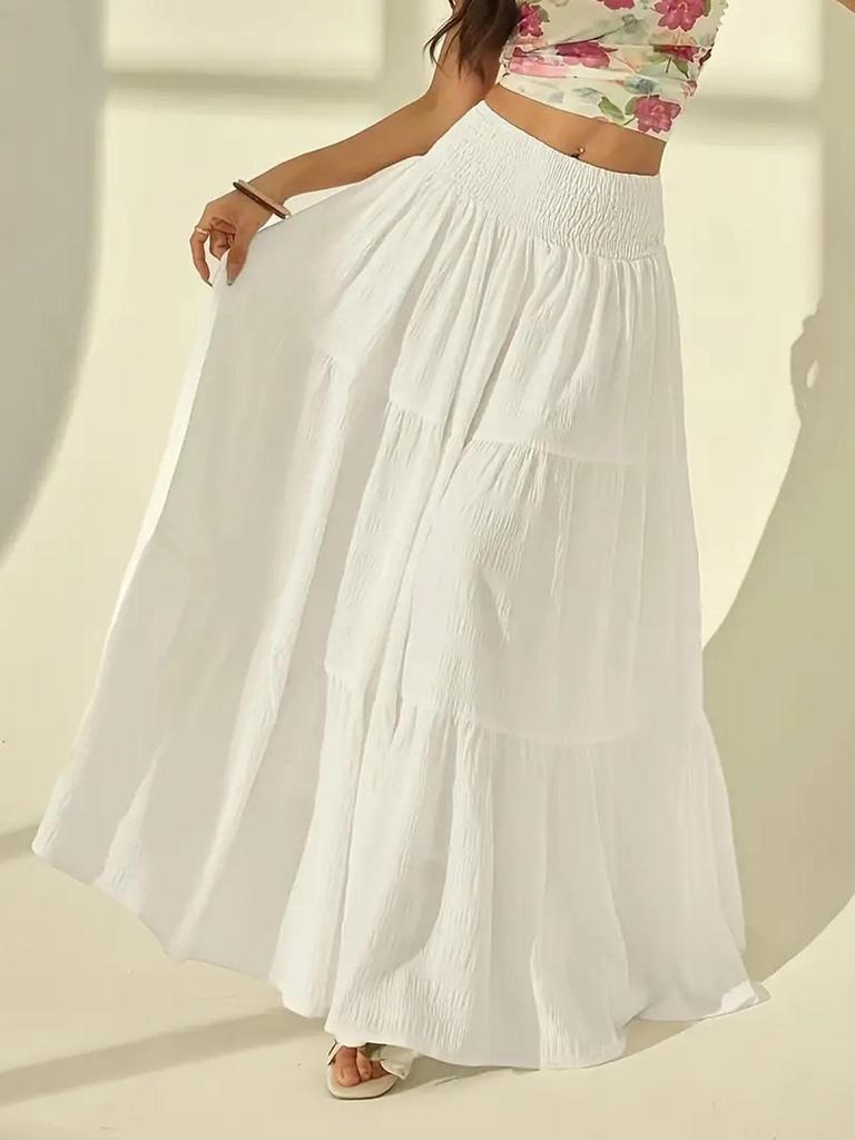 European & American Elegant Solid Color A-line Long Skirt - Versatile, Slimming, Casual