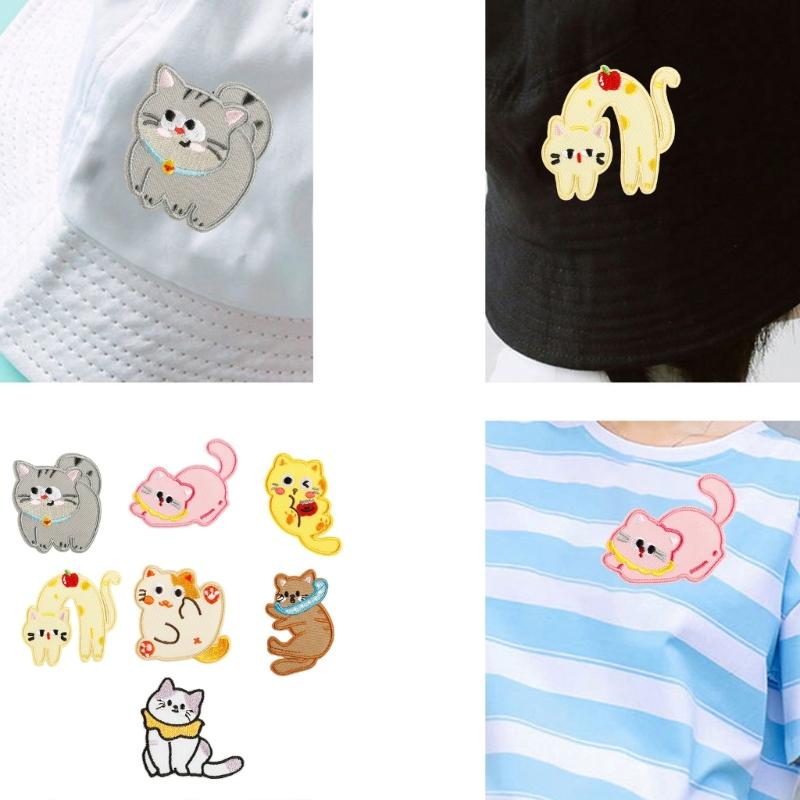 7 Pcs Cartoon Animal Embroidered Patches Cats Iron on Patches Clothing Patches Kitten Sewing Patches for Clothes Bag
