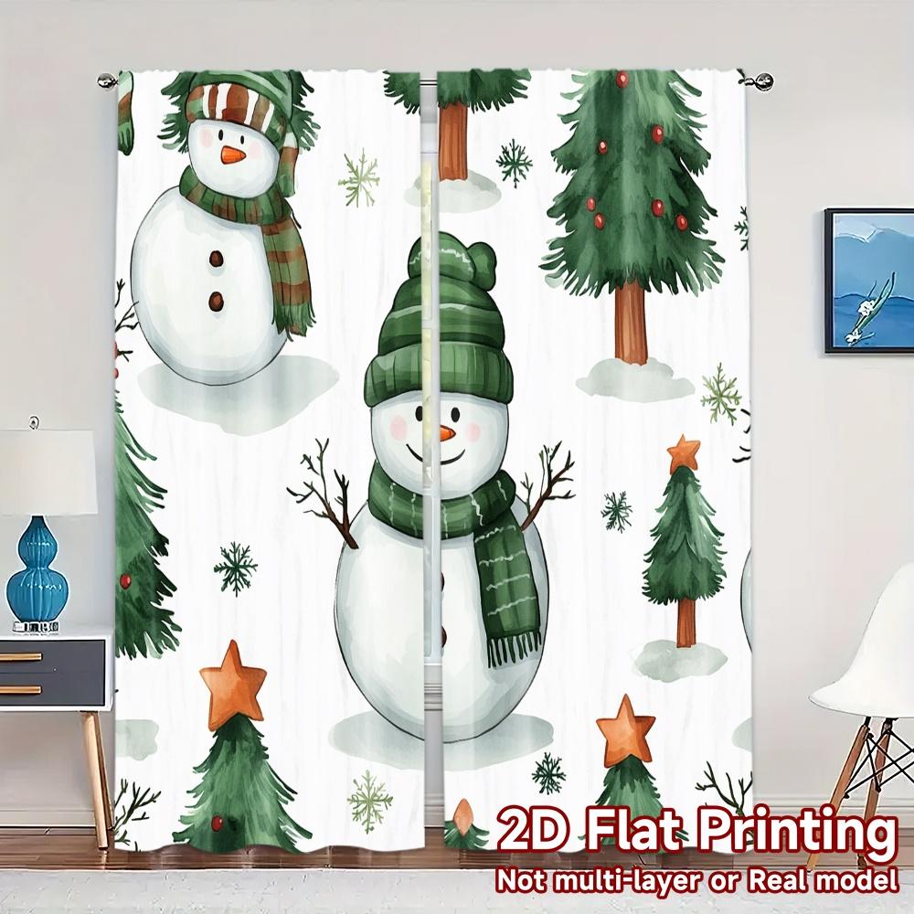 

2pcs,Curtains Cute Snowman Christmas Trees Modern Minimalist Curtains Durable 100% Polyester Fabric Curtains Decorations Inside 52.50×116.00 CM 2pcs