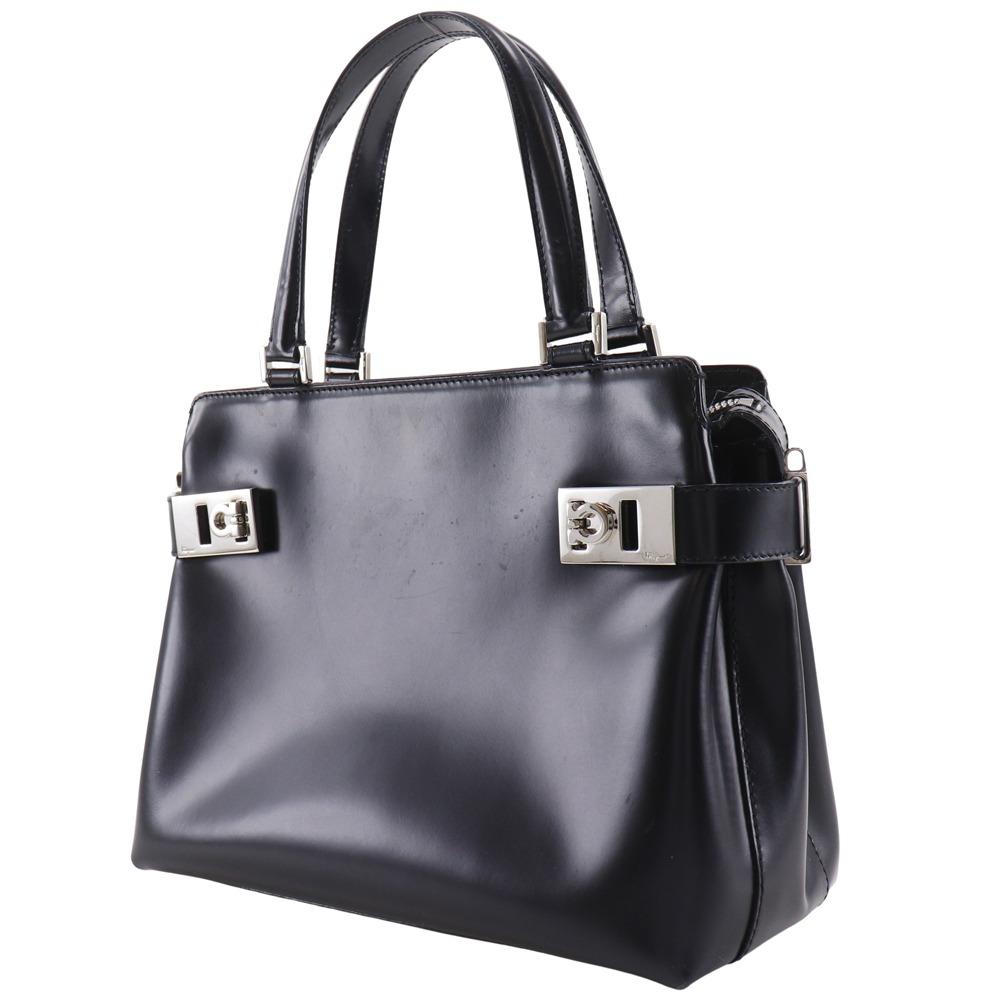 Salvatore Ferragamo Gancini Handbag AQ-21 0167 black Calfskin Women Used