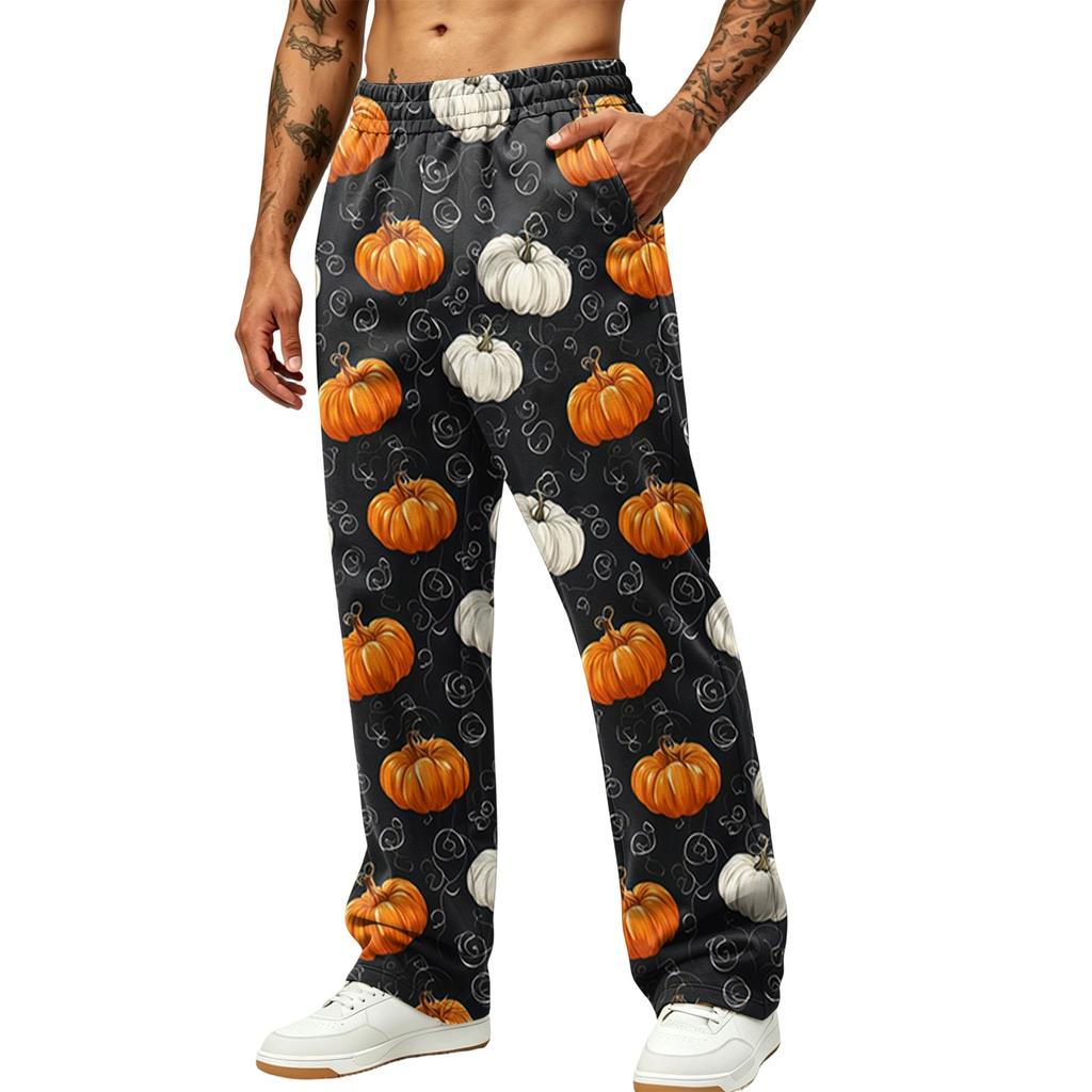 Men's Loose Fit Wide Leg Joggers with Pockets - Printed Casual Sweatpants for Sports and Daily Wear
