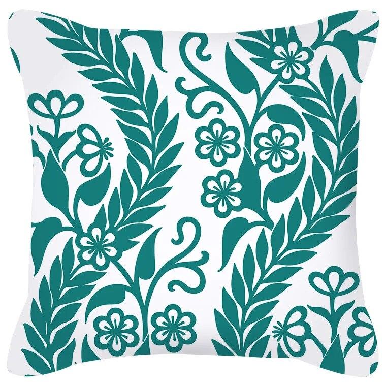Blue Green Flower Leaf Printed Pillowcase Stripe Geometric Sofa Cushion Cover Home Decor Throw