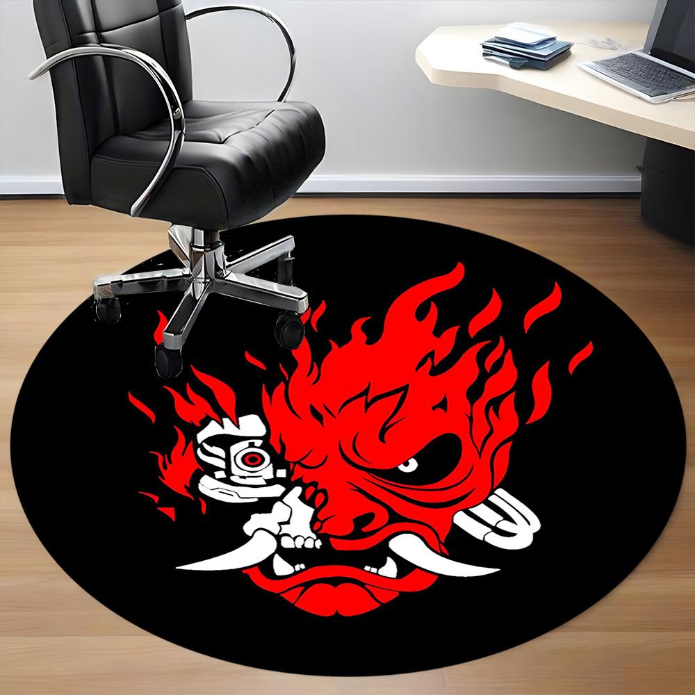 1pc Flame Demon "Gothic Skull" Office Round Area Rug, Under Office Chairs Bedroom Living Room Home Decor, Room Deco