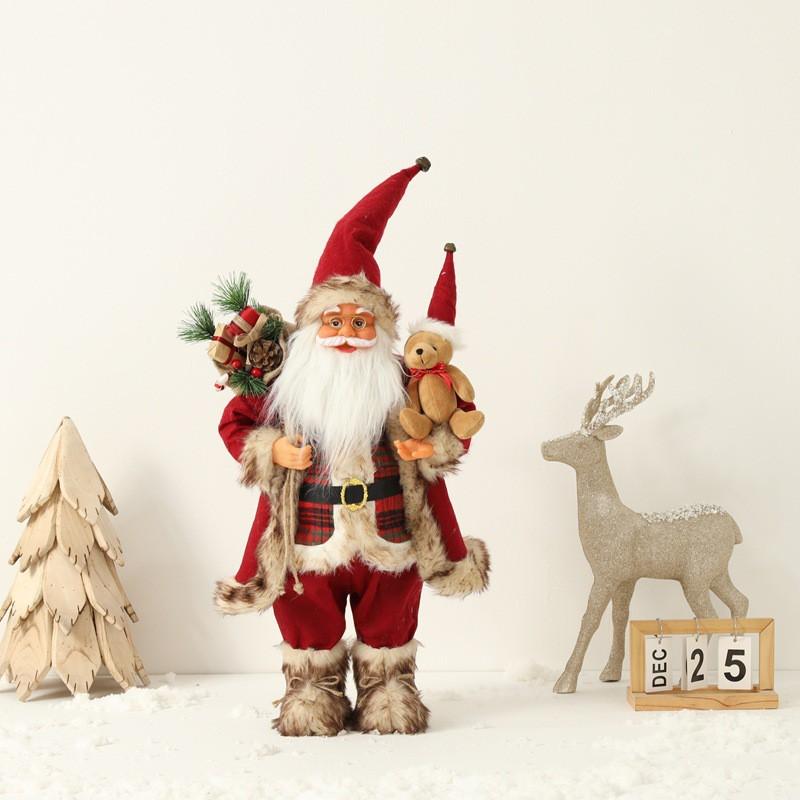 Christmas Santa Claus Plush Doll Holding Bear Xmas Decor Ornament Holiday Craft