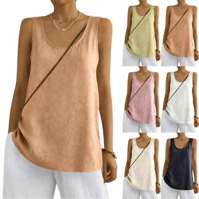 Camisola de Color Algodón y Lino para Mujer Holgada sin Mangas Versátil Top para Poner Debajo