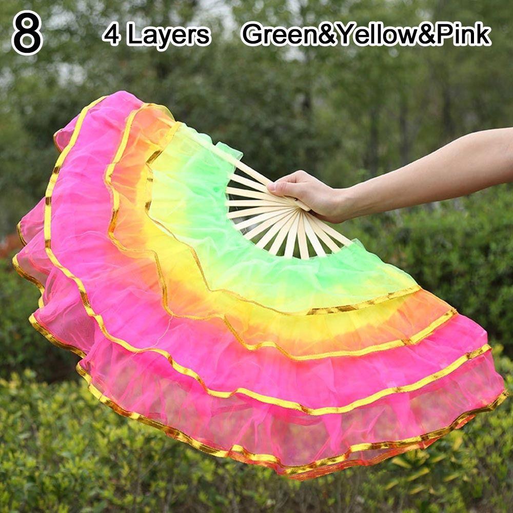 Long Imitation Dancer Practice Long Silk Fans Belly Dancing Fan Silk Fans Rayon Silk Fans