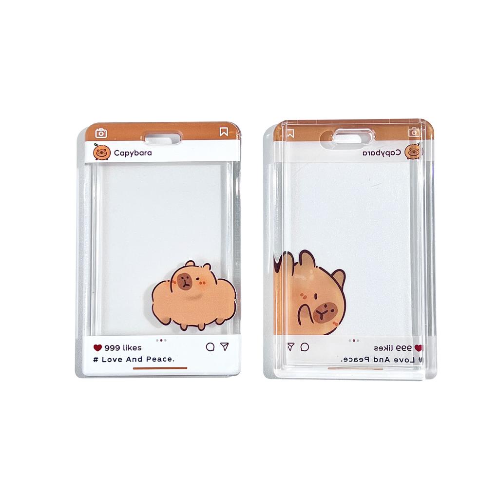 Cute Capybara Card Holder Cartoon Transparent Photo Card Holder Student Badge Protective Case ID Card Organizer Stationery Gift