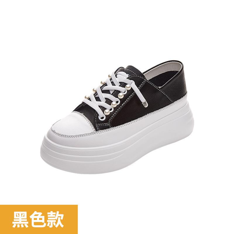 

Маленькие белые туфли на толстой подошве для женских весенних новых моделей 2025 года, на одной педали, с внутренней высотой, с мелким вырезом, из мягкой кожи, легкие для ношения 40 чёрный