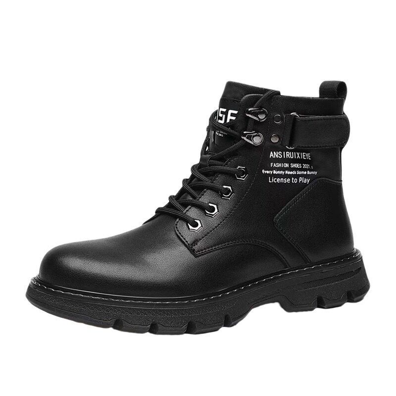 Fashion Men Shoes Fashion Winter Warm Cotton Plush Boots British Style Leather Boots Antiskid Safety Workwear Boots Botas Para Hombre