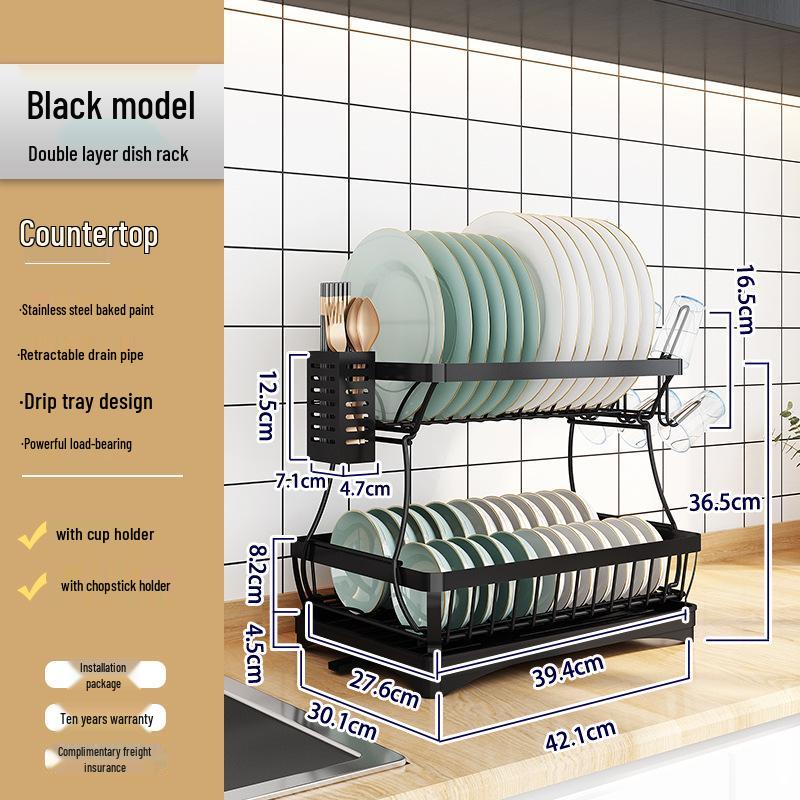 

Многофункциональная двухъярусная кухонная сушилка из нержавеющей стали для мисок, тарелок, столовых приборов и палочек для еды.