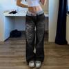 VIONA Street Style Damenbekleidung, Unregelmäßig Bedruckte Lockere Hosen, Niedrig geschnittene Plissierte Gewaschene Used-Look Mehrfarbige Jeans