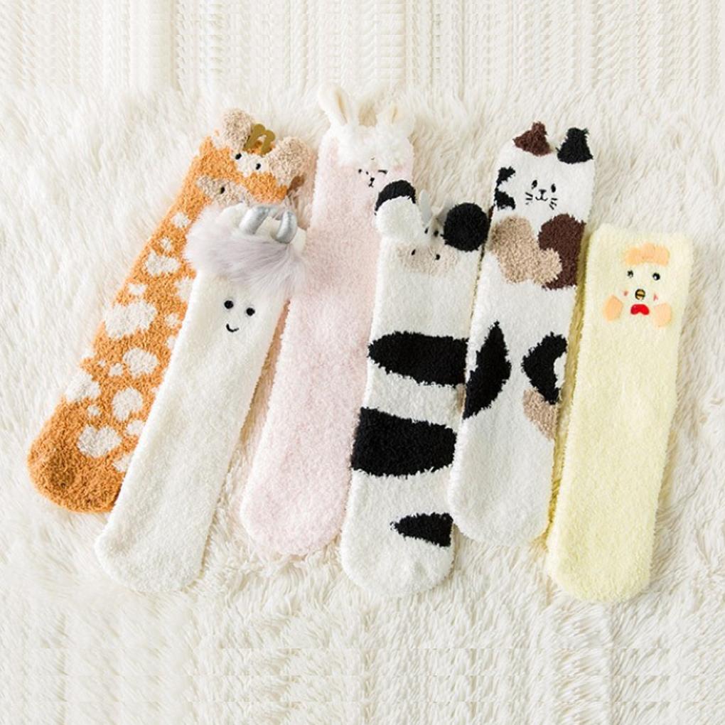 1 Pair Slipper Socks Cute Cartoon Animal Cozy Washable Reusable Winter Autumn Sleeping Warm Sock Footwear for Female