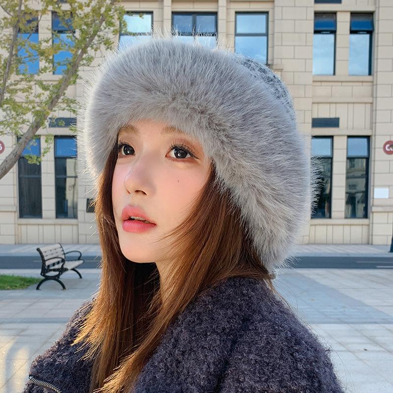 Imitation Mink Fur Straw Hat Women's Autumn and Winter Plush Bucket Hat Warm Ear Protection Mongolian Hat Basin Hat