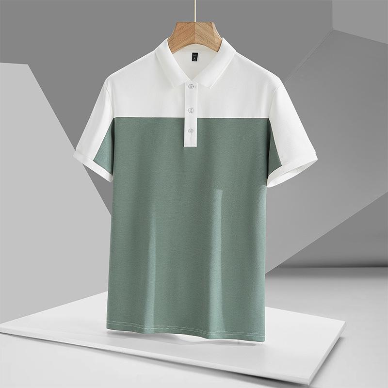 Sommer Kragen Poloshirt Herren Patchwork Kontrastierend Kurzarm Freizeit Oberteil Herren