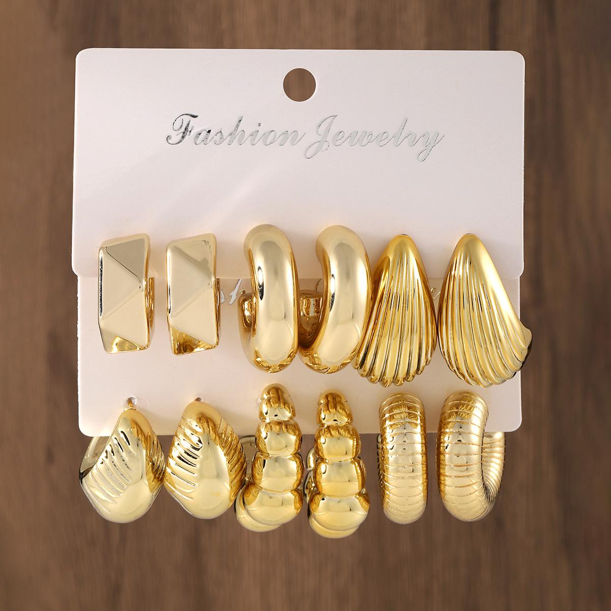 European and American new earrings set high-end acrylic personality exaggerated retro geometric irregular ear jewelry золотой
