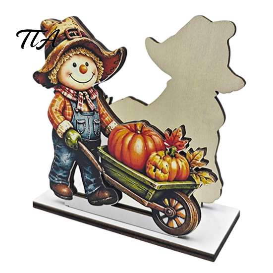 Wooden Autumn Table Accents Fall Scarecrow Napkin Holder, Harvest Pumpkin Thanksgiving Dinner Accessories Dispenser, Farmhouse Tabletop Decor for Home