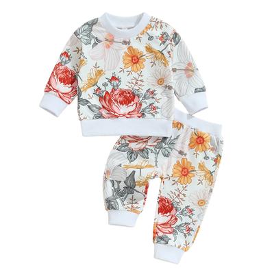 Toddler Girls Fall Outfits Floral Print Long Sleeve Sweatshirt and Elastic Sweatpants Set Baby Cute 2 Piece Clothes