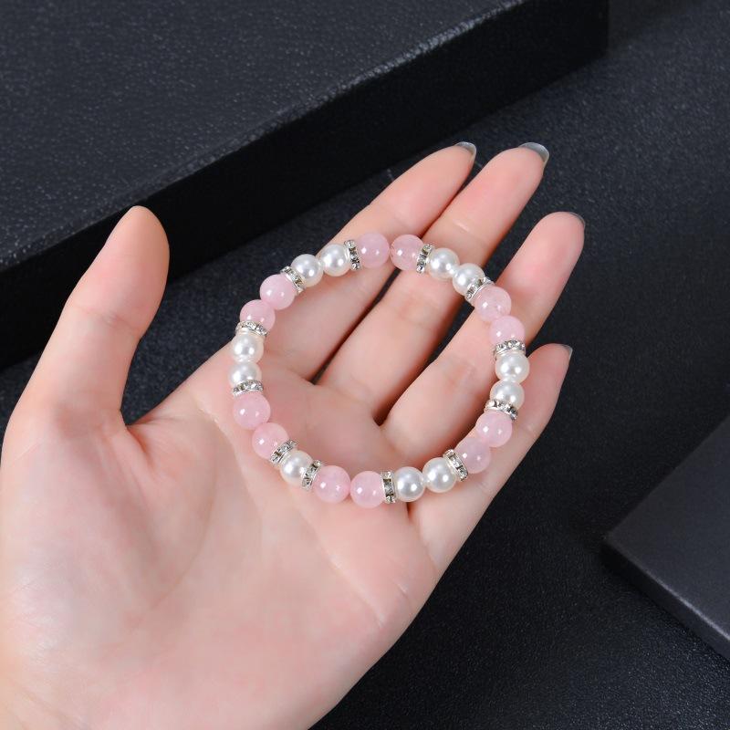 Fashion Women Natural Quartz Stone Bracelet 8mm Round Pearl Bracelet Pink Crystal Bracelets for Girls Women  Gift