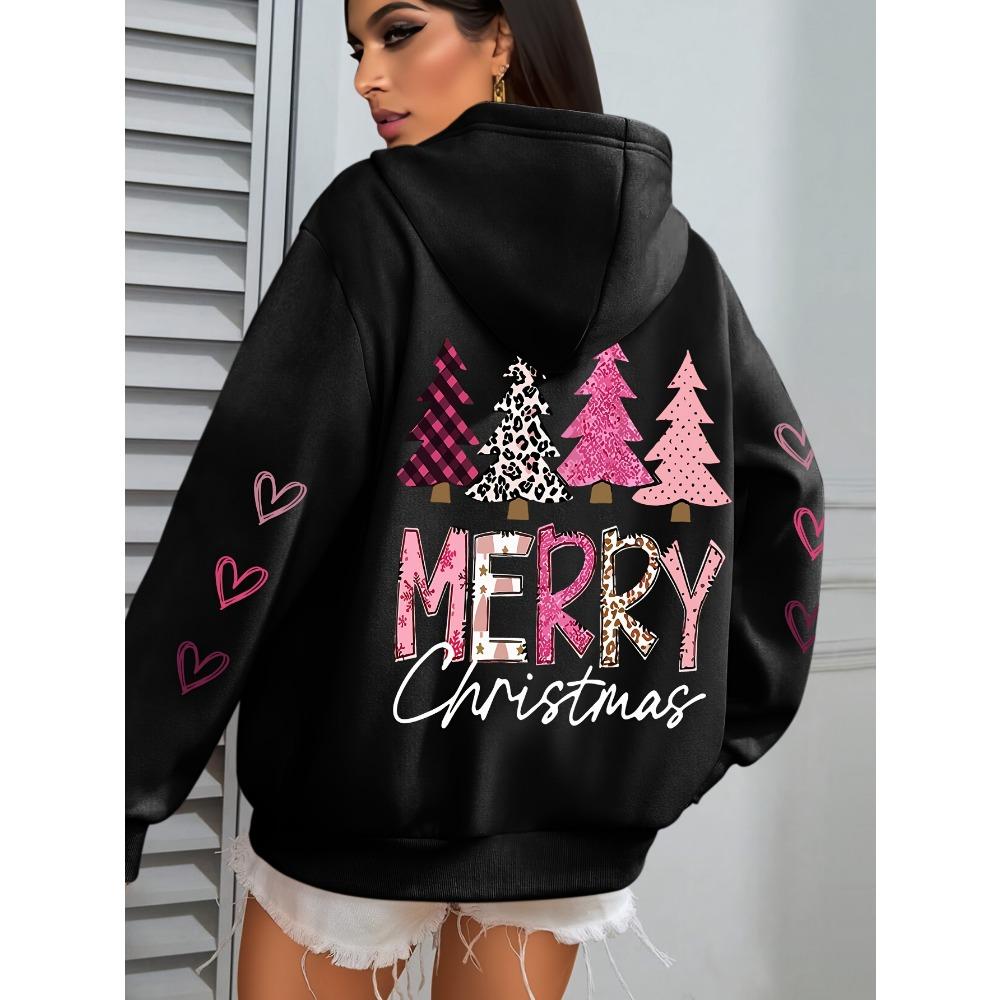 

Счастливого Рождества И Принт Елки Женская Модная Толстовка с Капюшоном Теплая Удобная Толстовка с Капюшоном Круглым Вырезом Повседневная Флисовая Мягкая Одежда XL