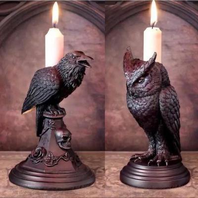 Halloween Uil Kraai Kaarsenhouder Gotische Kandelaar Bureau Ornamenten Hars Huisdecoratie Antiek Ambachtelijk Standbeeld
